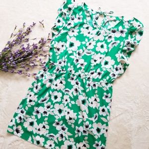 Green Floral Plus Dress Flutter Sleeve Elastic XXL
